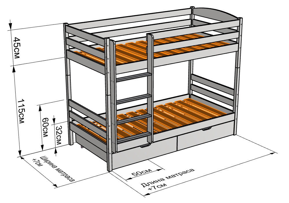 двухъярусная кровать для детей размеры и чертежи