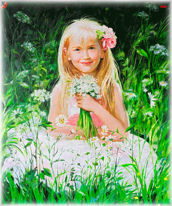 Девочка с букетиком цветов