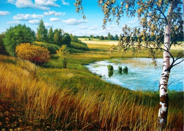 картина пейзаж с березами фото