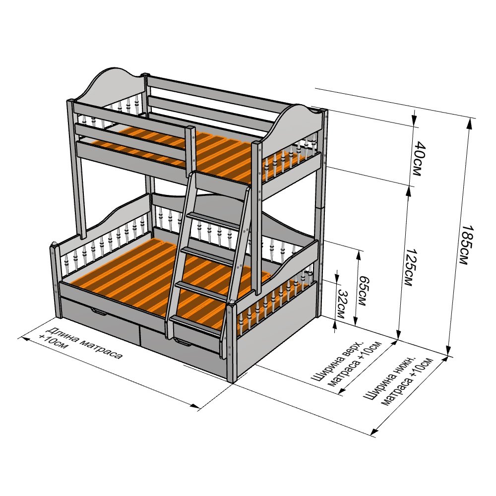 двухъярусная кровать для детей схема размеры