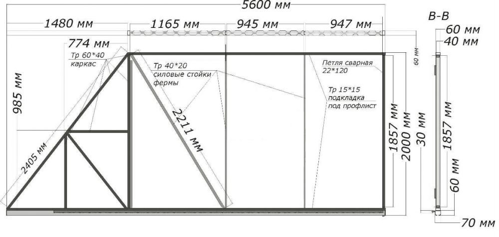 чертежи откатных ворот из профнастила