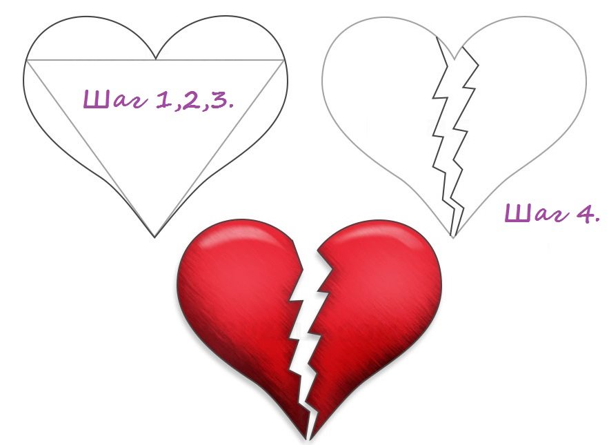 Как нарисовать разбитое сердце поэтапно