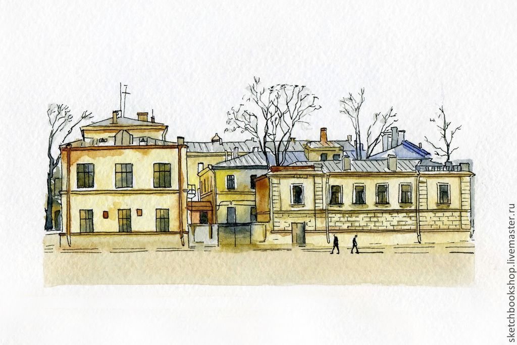 городской двор акварелью фото