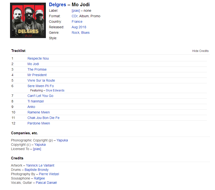 Delgres - Mo Jodi (CDr, Album) at Discogs Optimize