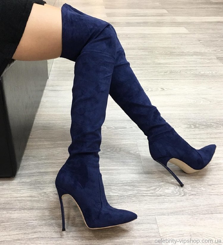 Синие замшевые ботфорты Casadei