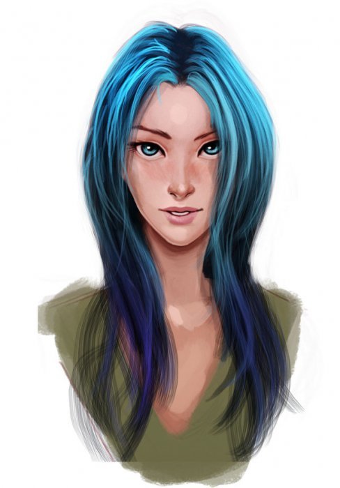 Рисунок Девушка с синими длинными волосами