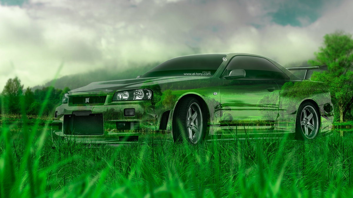 nissan skyline r34 зеленый фото