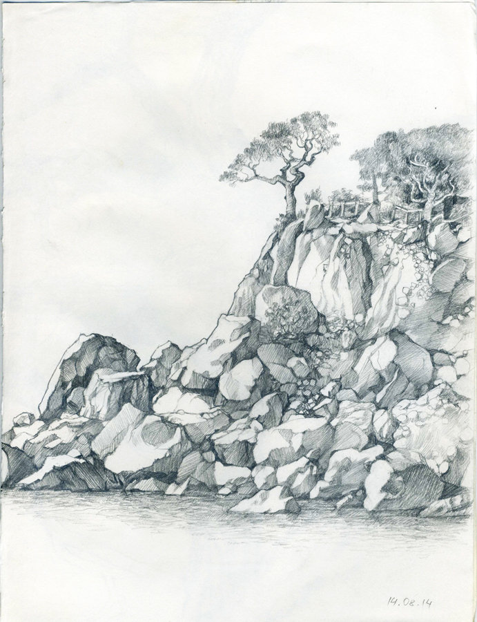 рисунок карандашом скалы