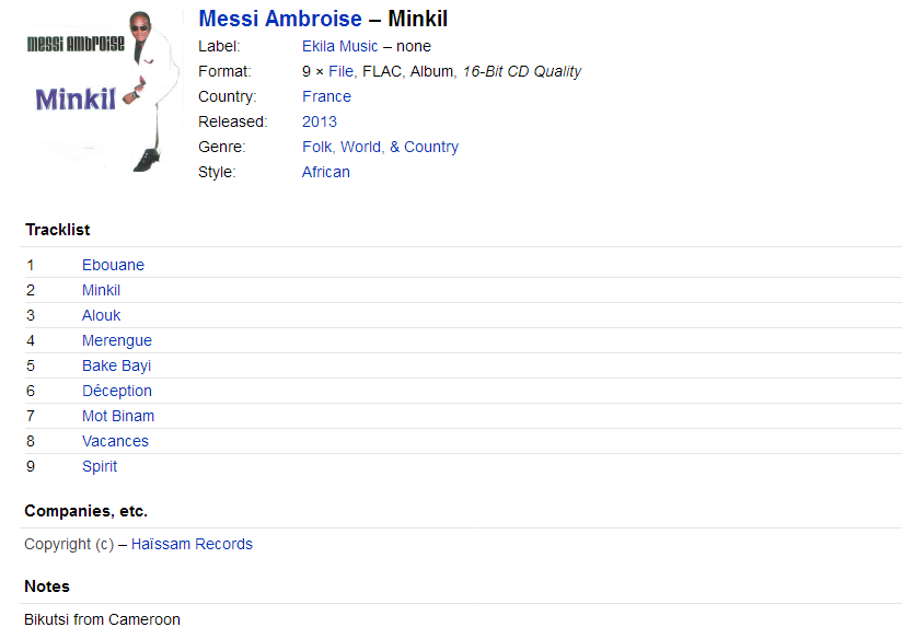 Messi Ambroise - Minkil (File, Album) at Discogs Optimize