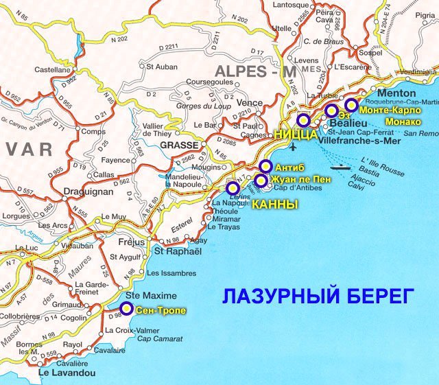 карта лазурного берега франции фото