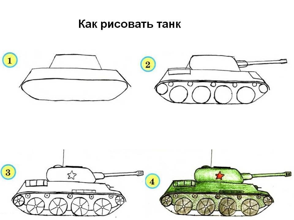 рисуем танк поэтапно для детей фото