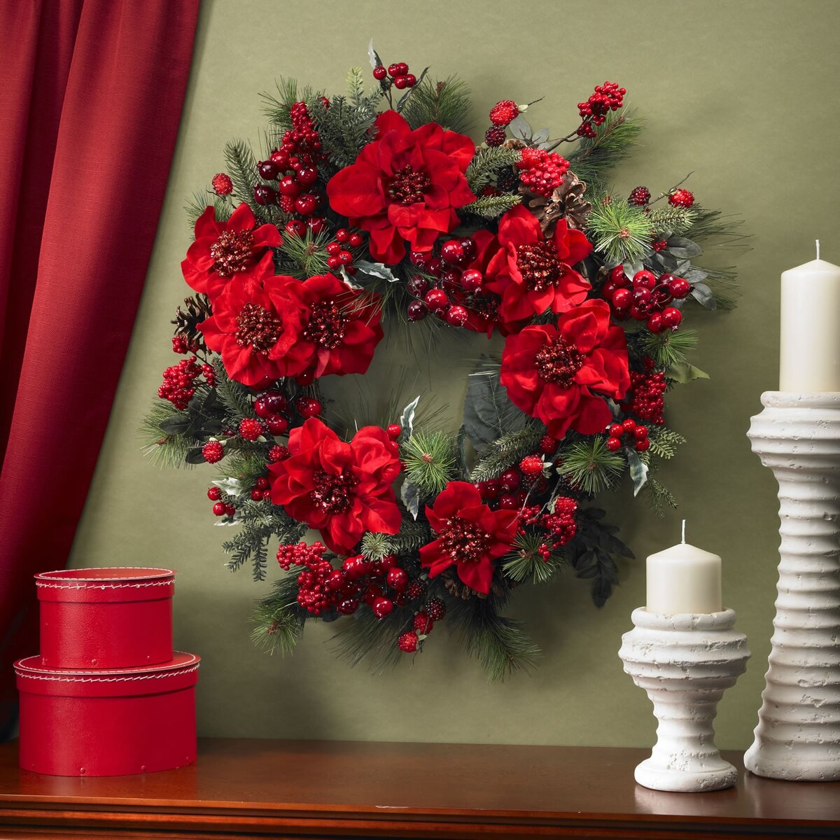 пуансеттия венок рождественский фото
