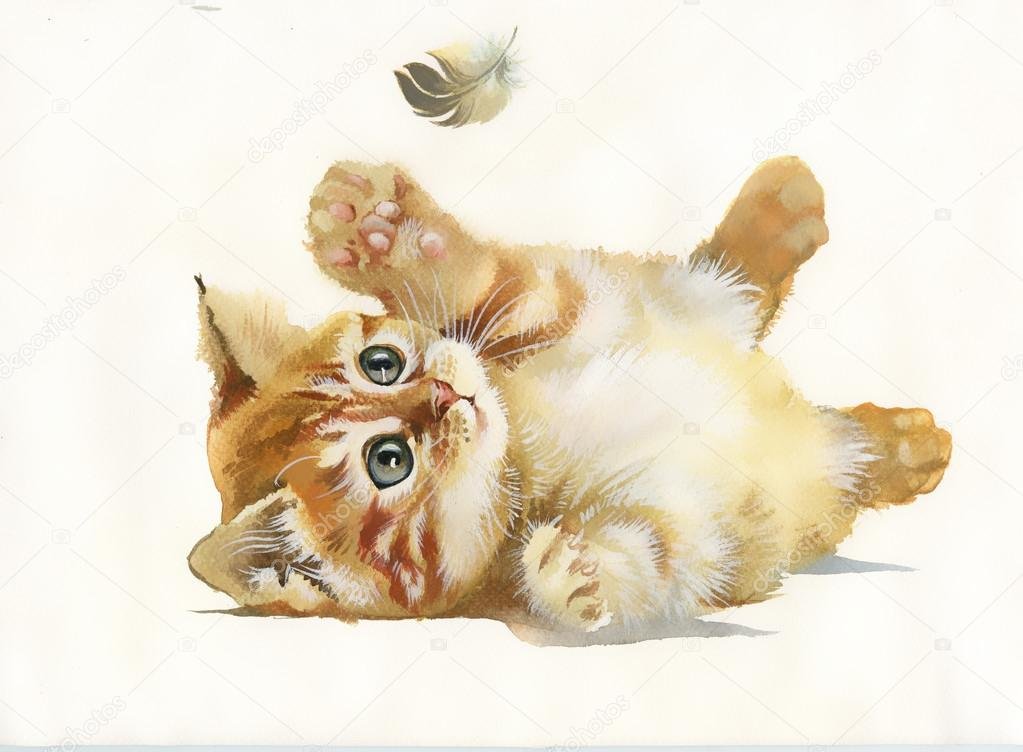 коты акварелью фото