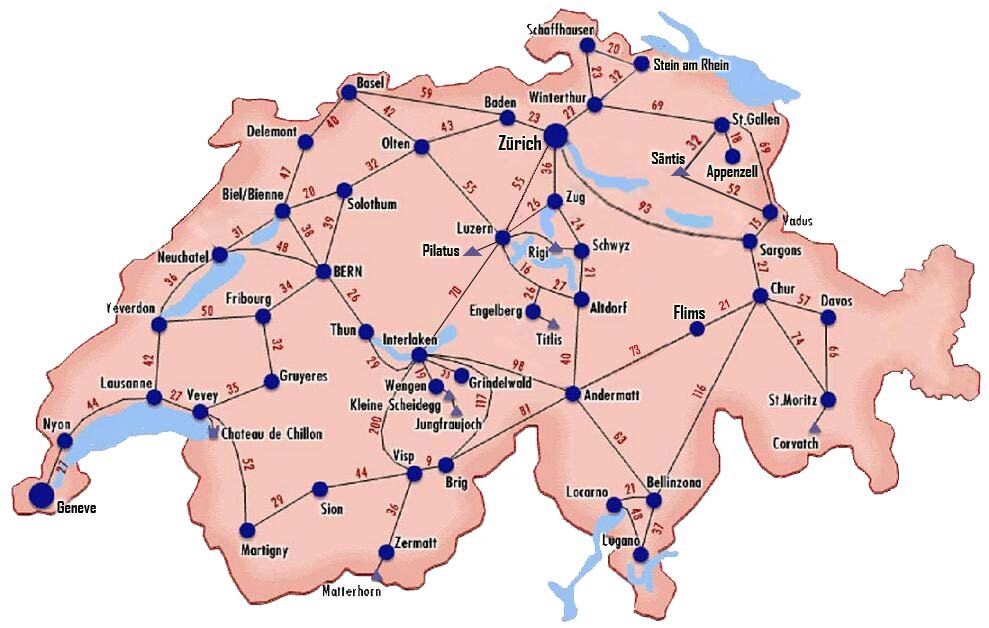 карта швейцарии с городами фото