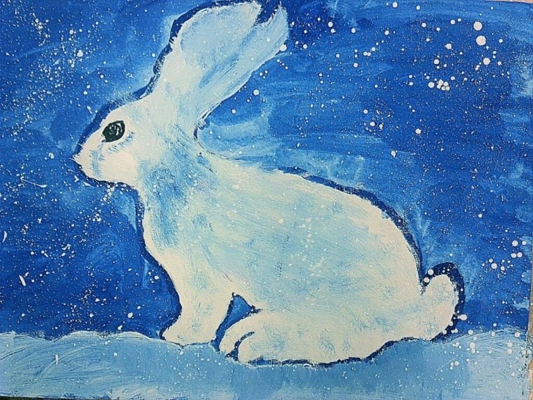 рисование заяц зимой фото