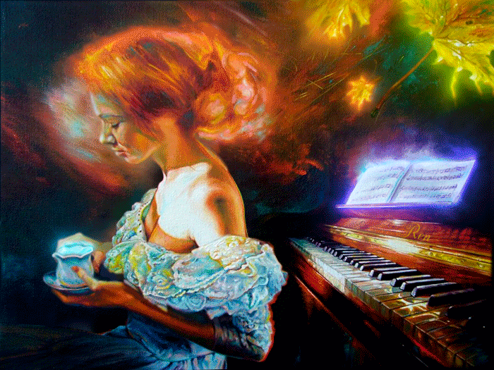 Девушка у пианино, тема осень