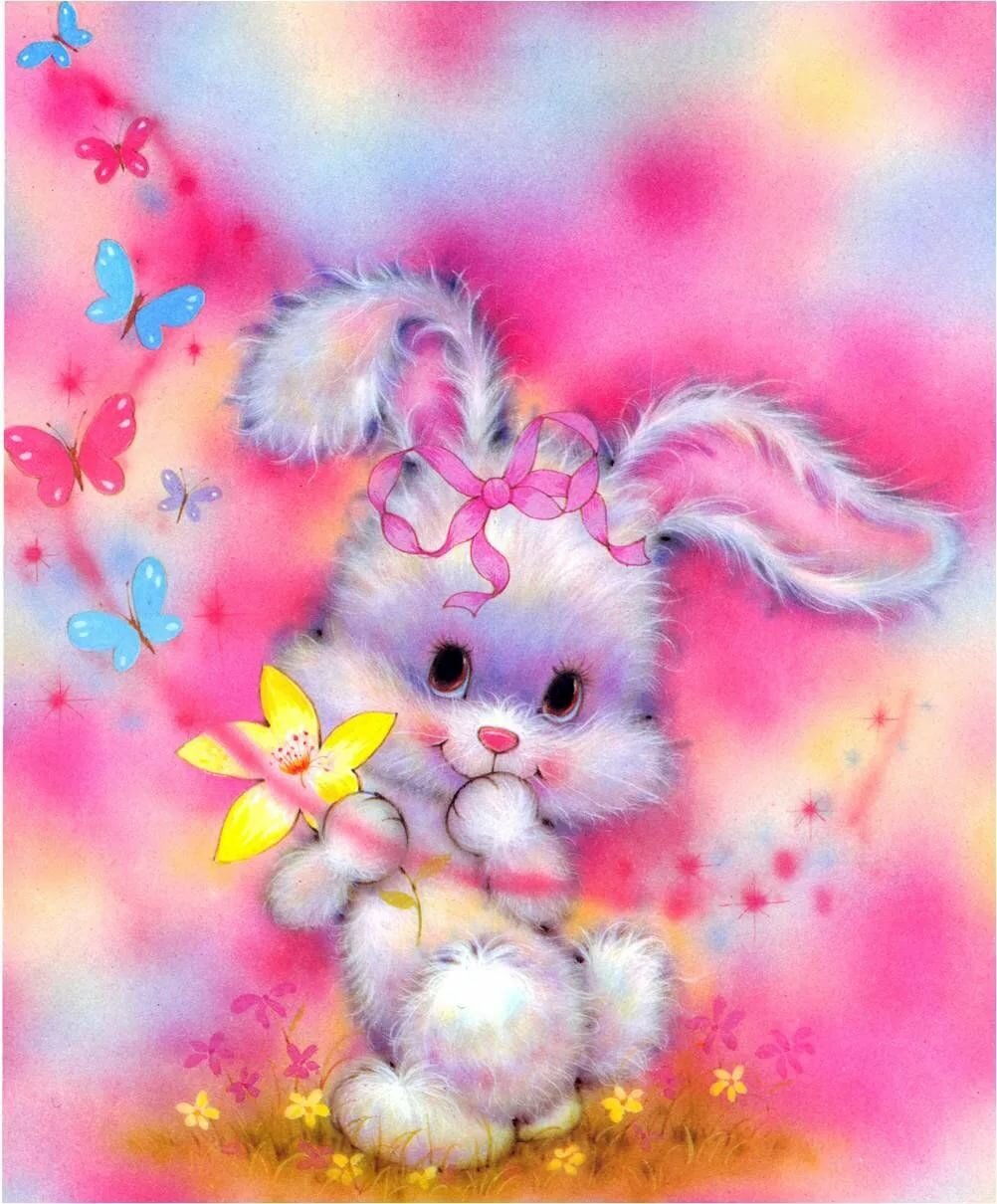 Bunny & Butterflies Cute Toons Pap?is de carta antigos, Pape