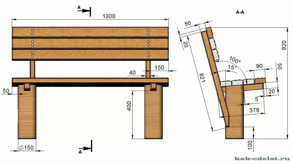 чертеж скамейки из бруса