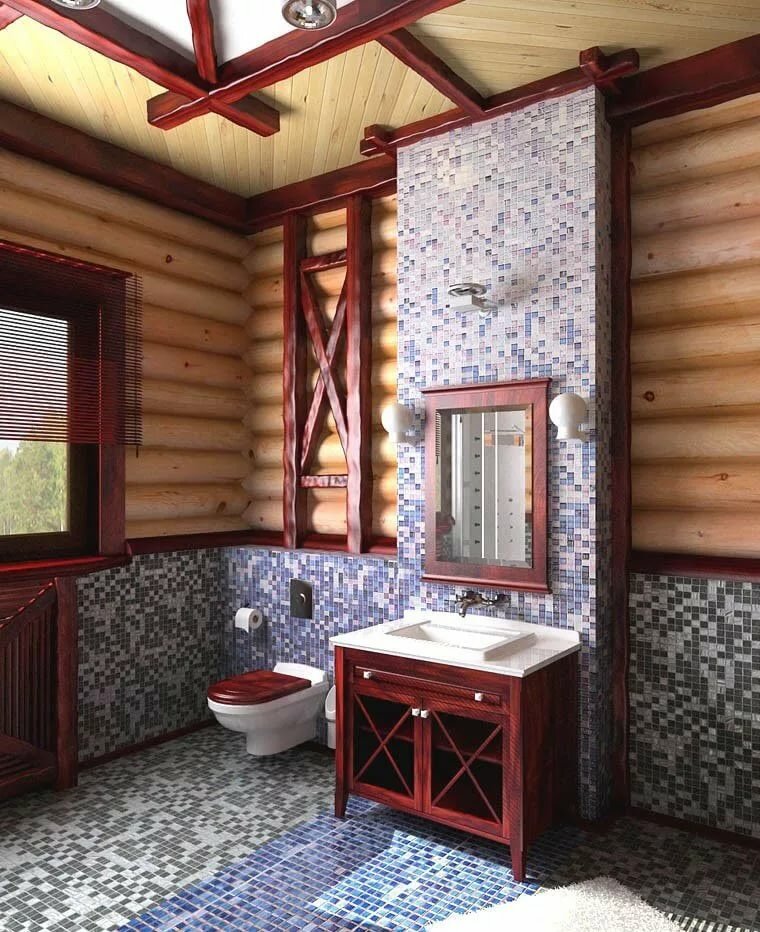 ванная в доме из бревна