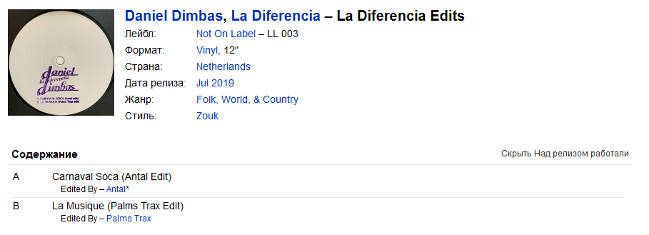 Daniel Dimbas, La Diferencia - La Diferencia Edits  2019 https://www.discogs.com › release S1200