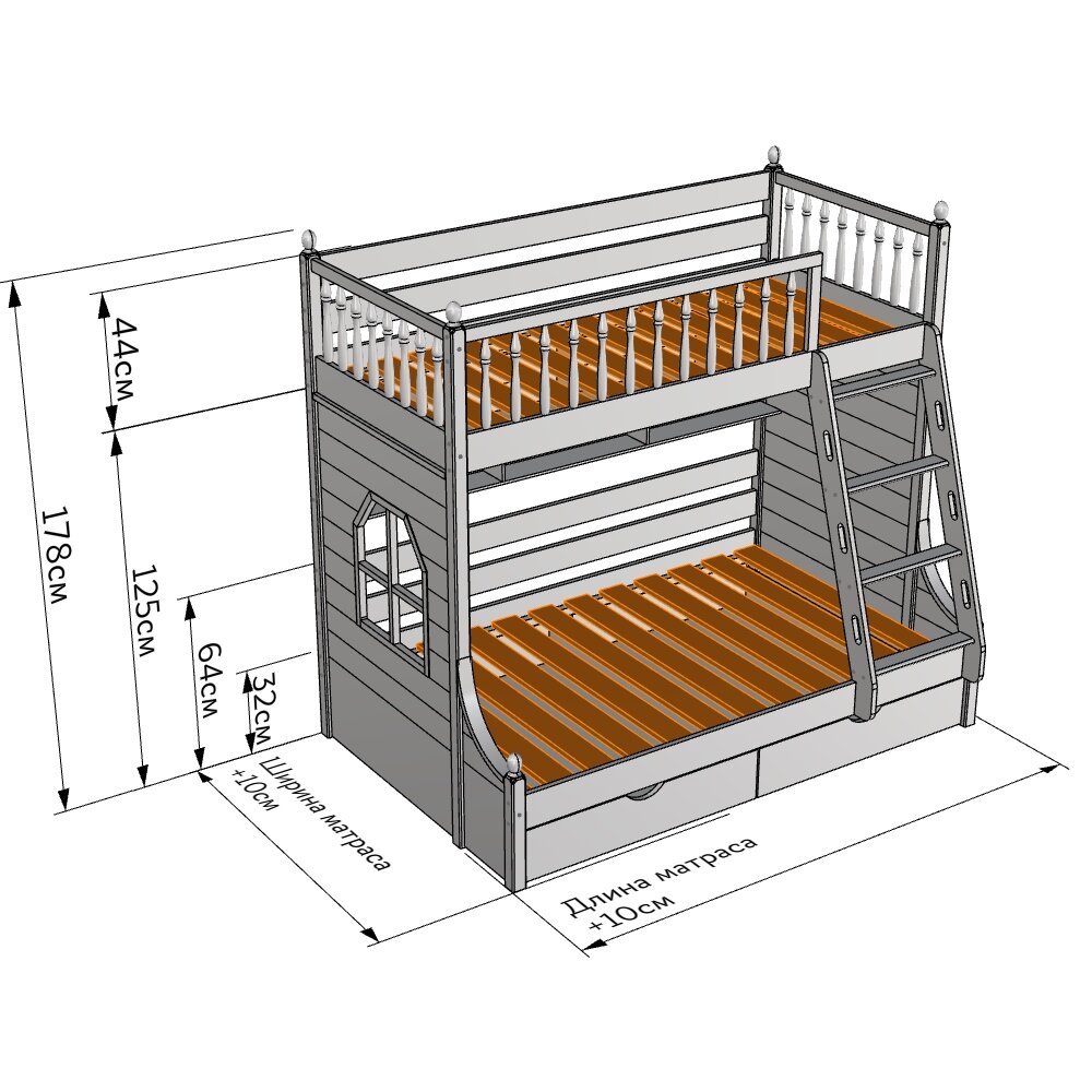 двухъярусная детская кровать размеры фото