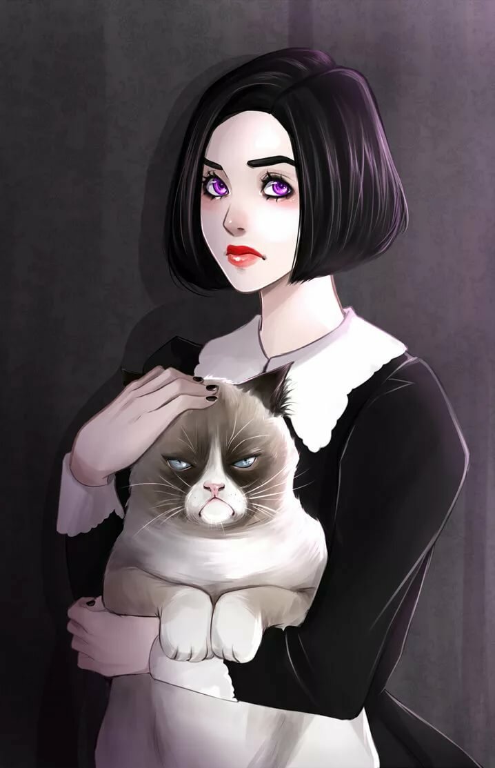 девушка с котом арт фото