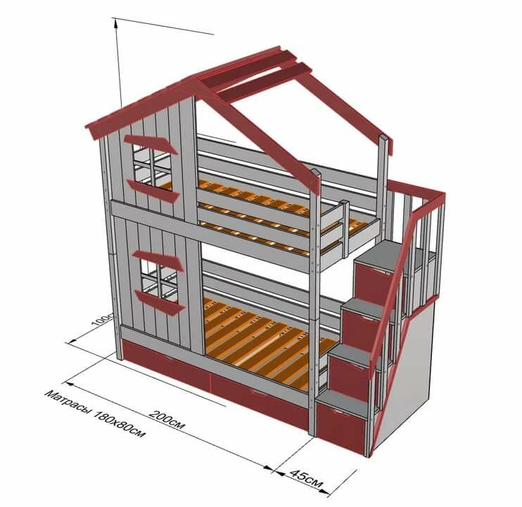 двухъярусная кровать домик чертеж