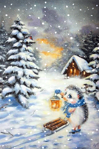 ежик с санками и фонарем