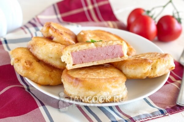 оладьи с колбасой и сыром фото