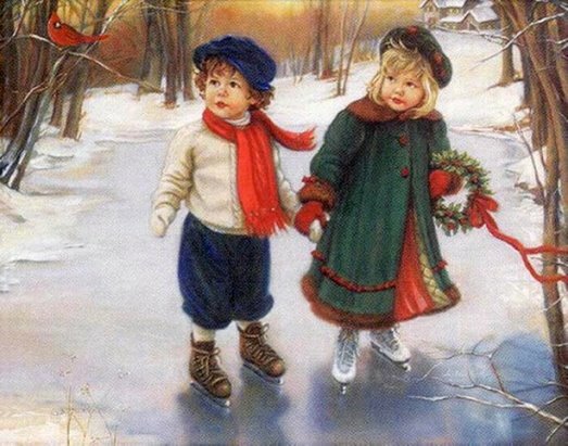 живопись зимние сюжеты с детьми фото