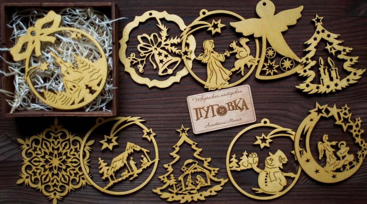 плоские деревянные новогодние игрушки фото