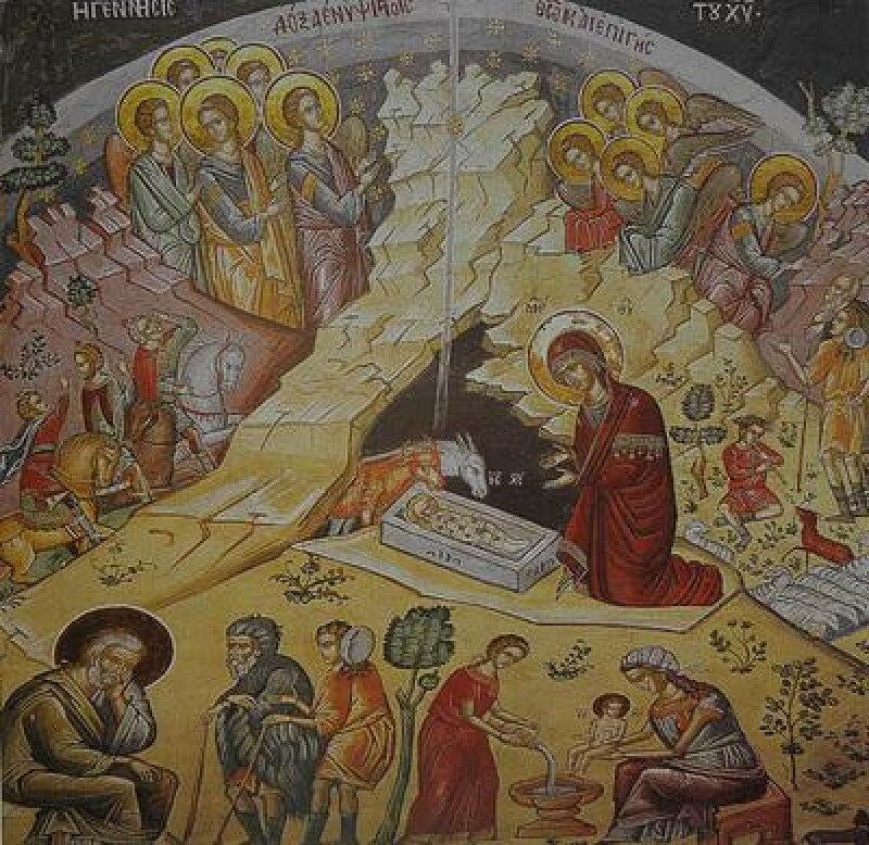 икона рождества христова фреска афон фото