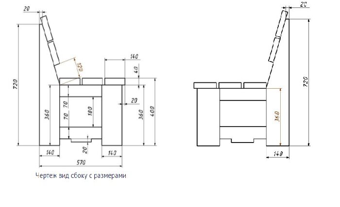 чертеж лавки со спинкой из дерева