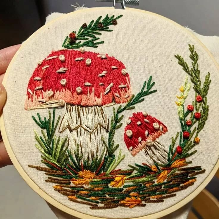 вышивка гладью грибы фото