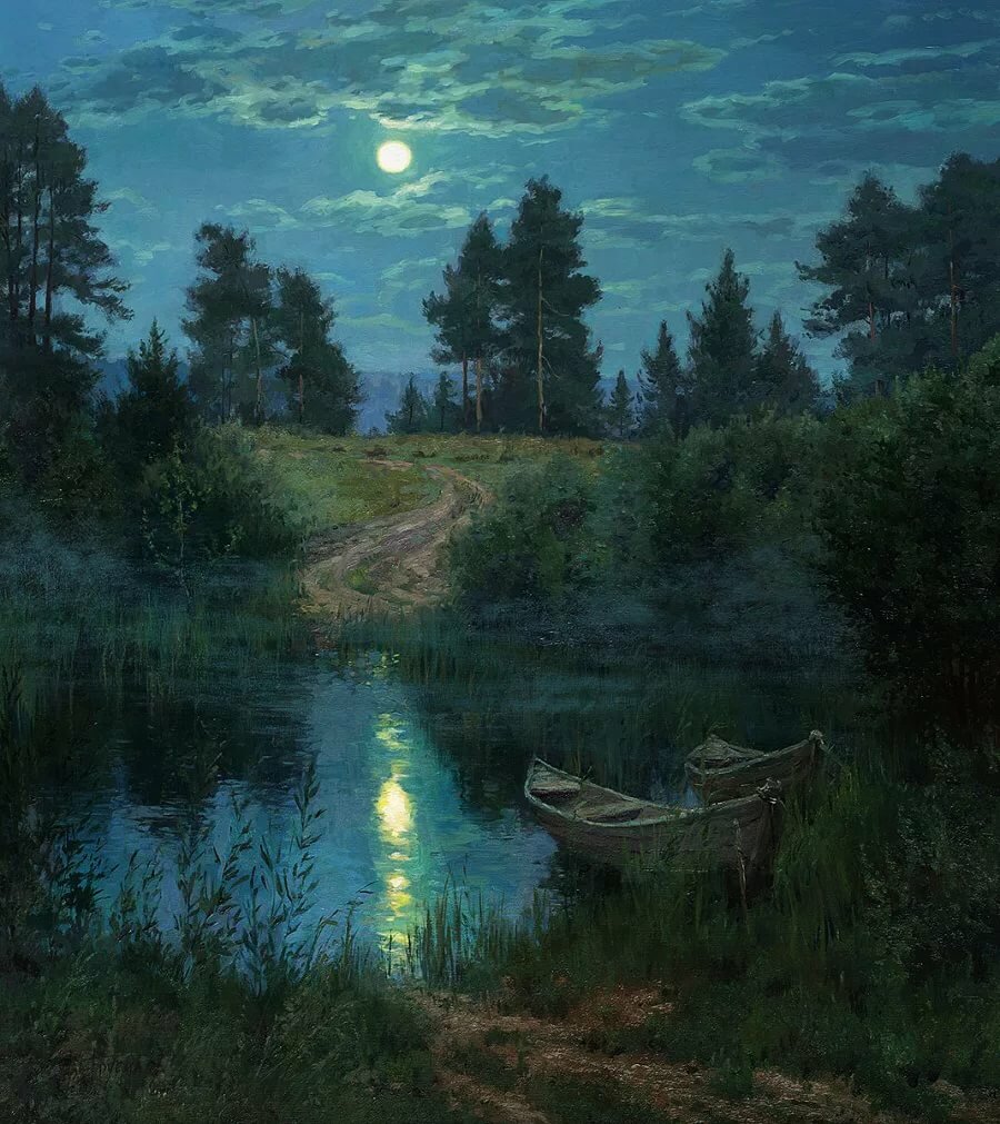 ночной пейзаж озера картина фото