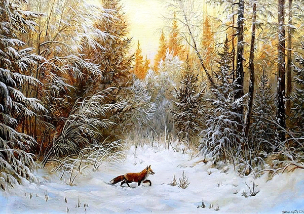 зимний лес живопись фото