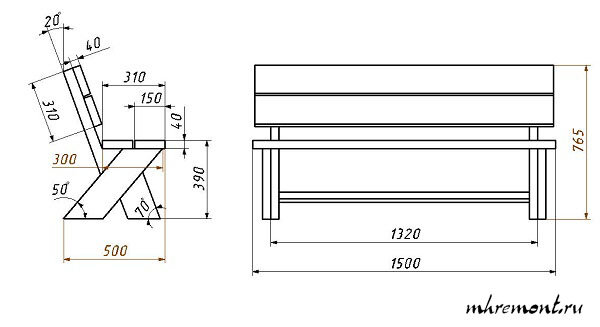 чертеж лавки со спинкой из дерева