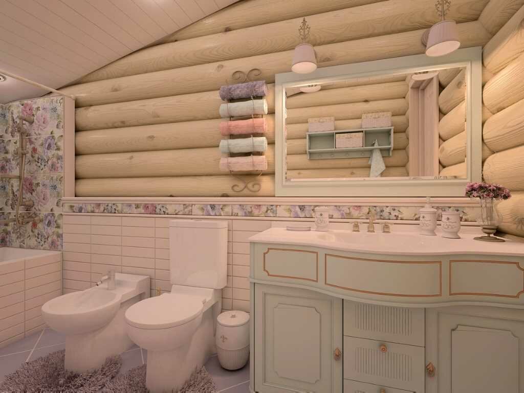 ванная комната в доме из бревна