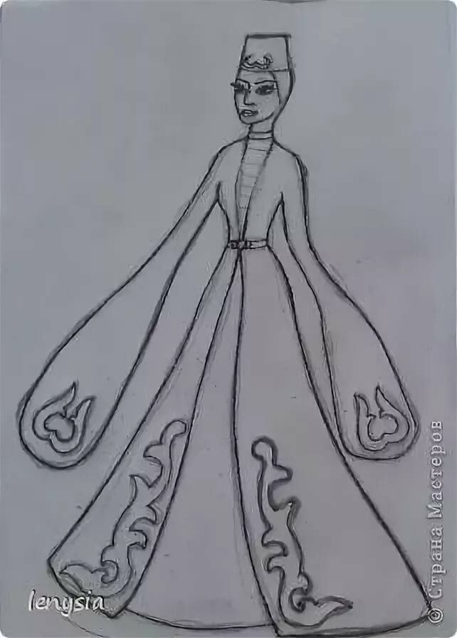 Как нарисовать поэтапно татарский народный костюм карандашом