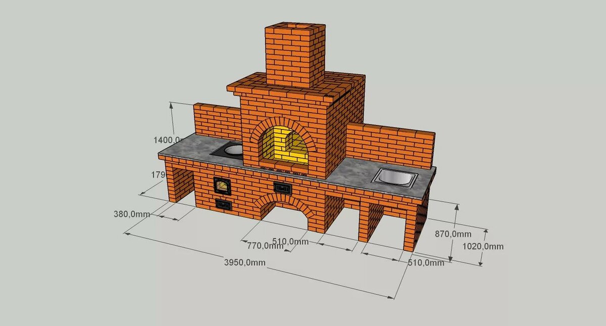 печь барбекю из кирпича размеры