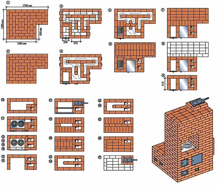 кладка печей своими руками схемы чертежи фото