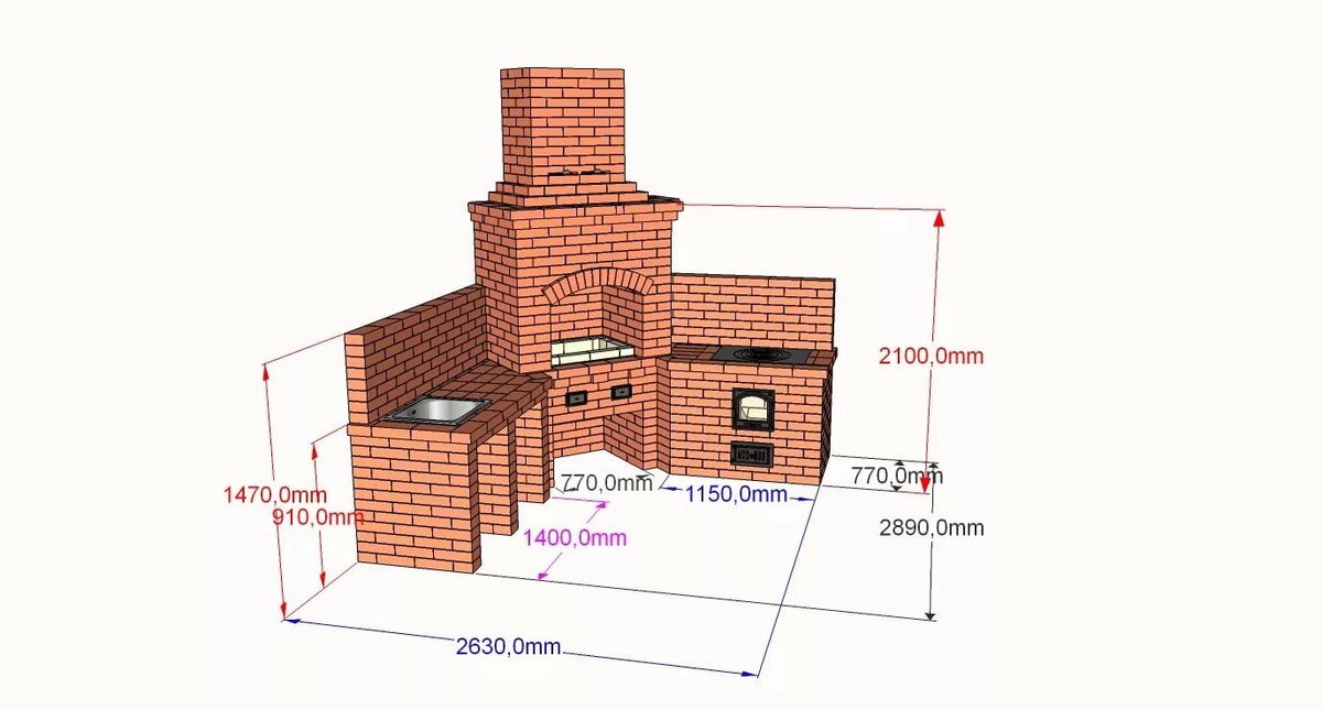 барбекю из кирпича с казаном чертежи