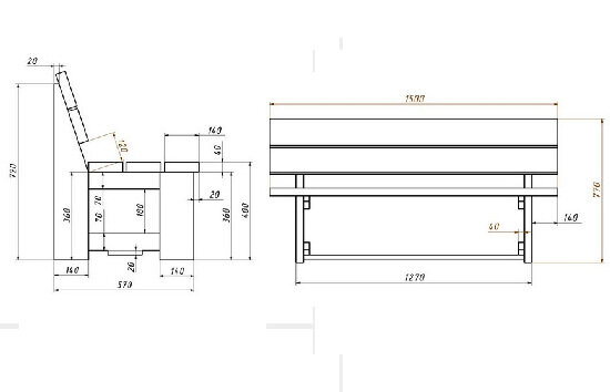 чертеж лавочки с размерами
