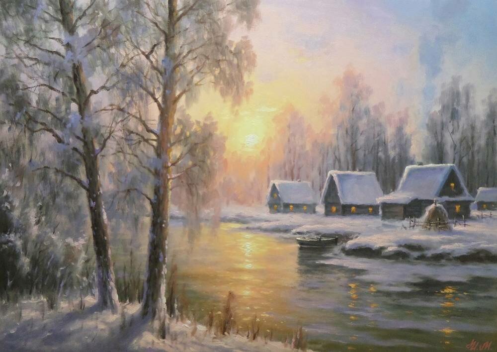 зимний пейзаж живопись фото