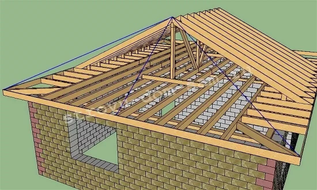 стропильная система вальмовой крыши с опиранием