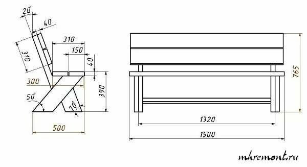 схема скамейки из дерева