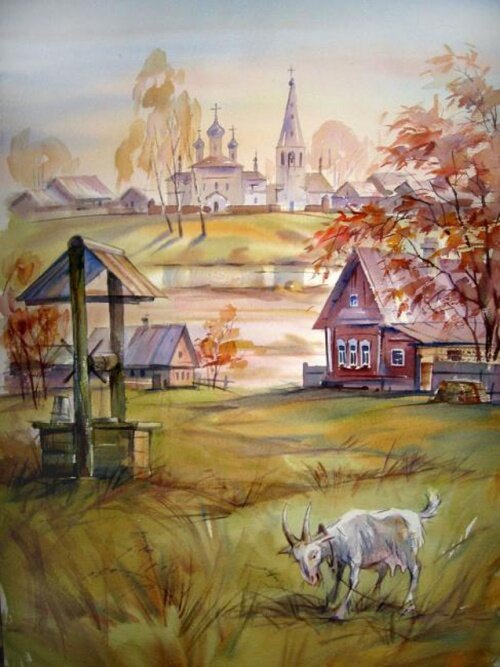 пейзаж деревня с козами фото