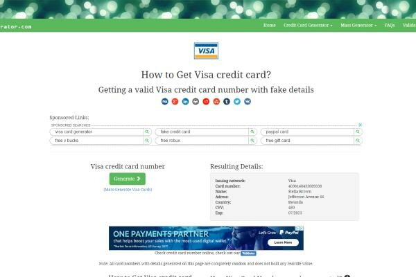 Credit card generator with money and zip code