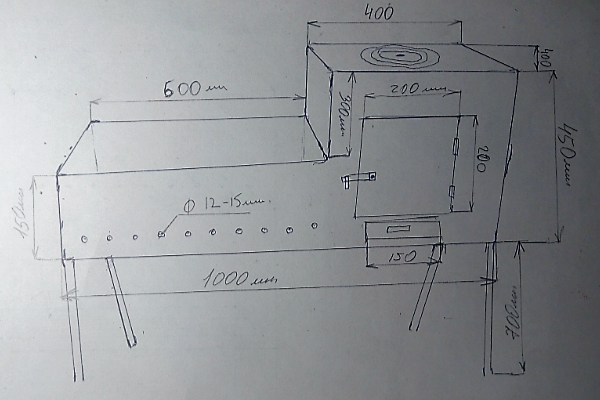 печь мангал из металла чертежи