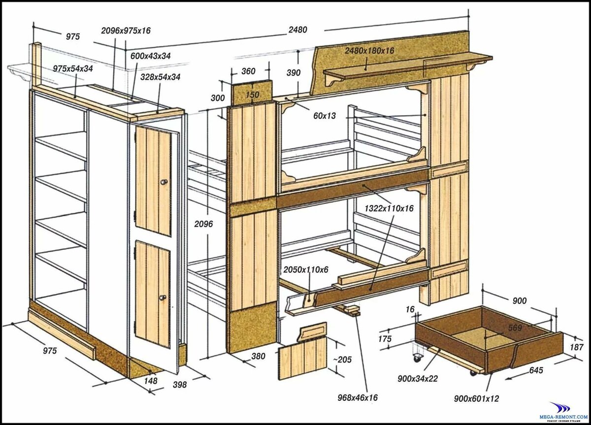 двухъярусная кровать сделать своими руками чертежи
